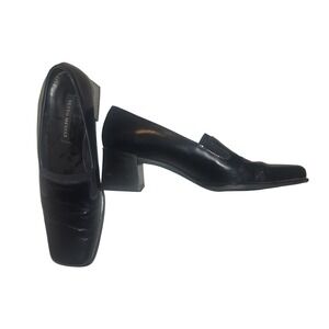 Sesto Meucci Black Leather Square Toe Block Heel Loafer Shoes Made in Italy 9
